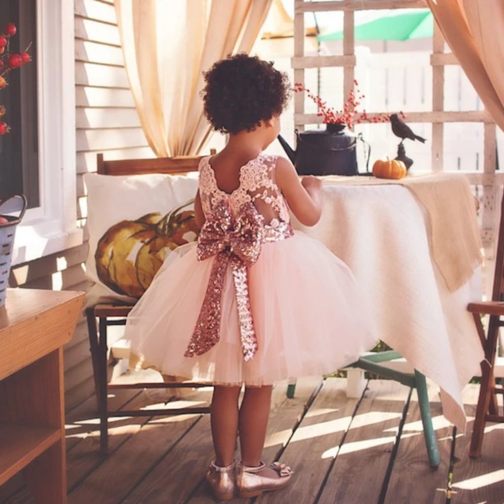 NWT Sparkling Bling Sequin Bow Pink Baby Dress Wedding Flower Girl Birth… - Picture 8 of 14